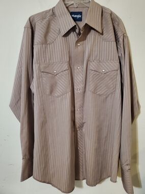 Wrangler Western Long Sleeve Taupr Snap Dobby Stripe Shirt Large